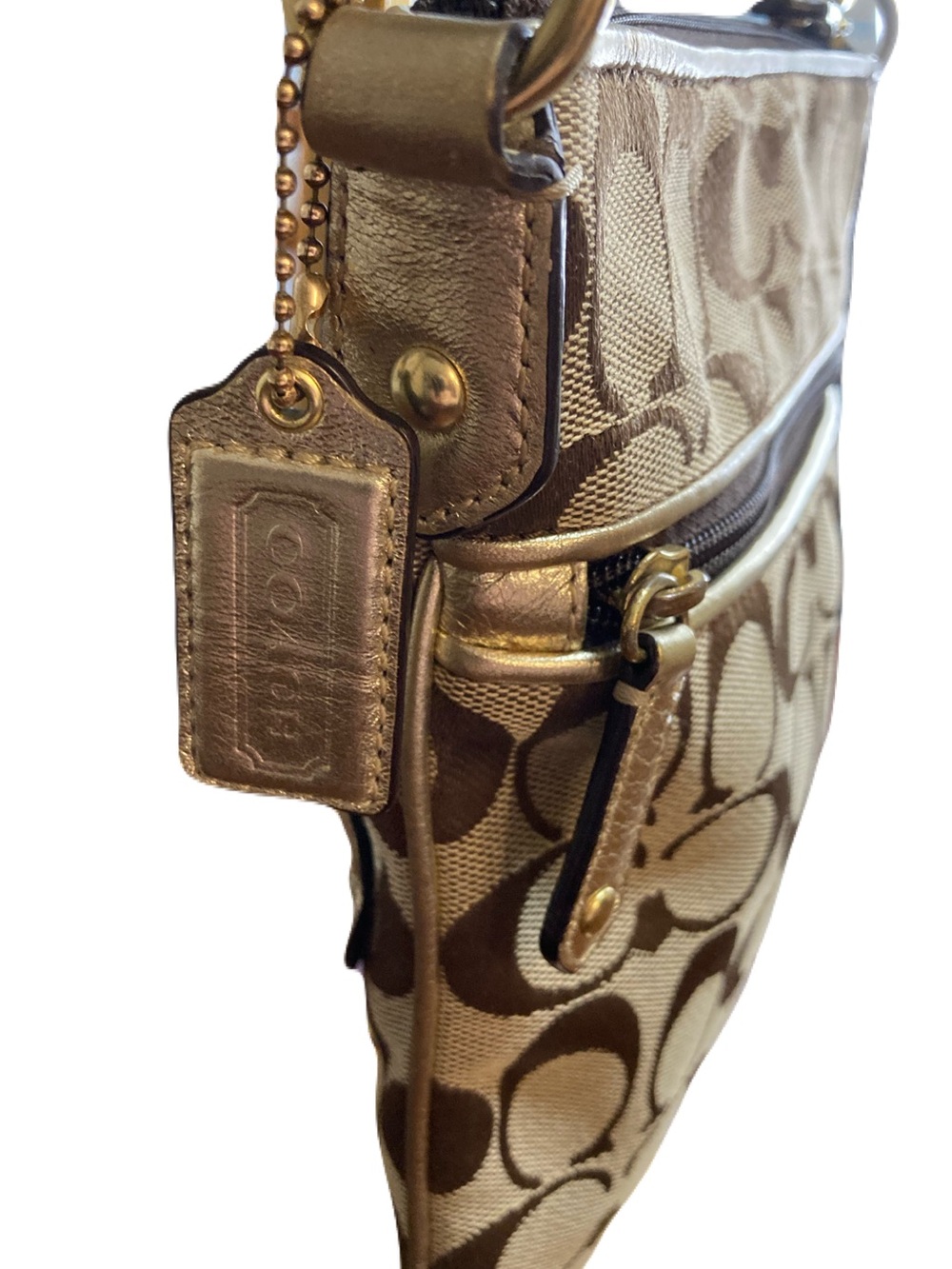Coach Vintage Signature Canvas Crossbody Bag w/ 3D Floral Appliqué-Khaki/Yellow - Picture 5 of 14